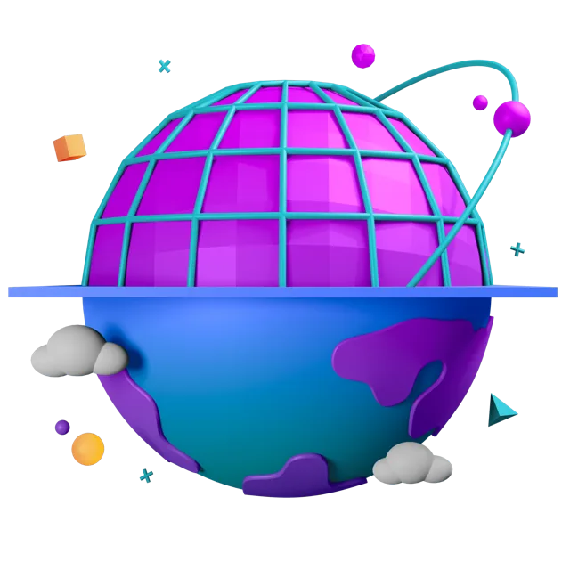 Violet globe with an orbiting satellite, representing the global public bitcoin network