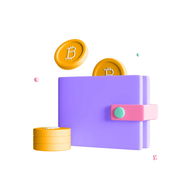 Violet wallet with gold bitcoin coins representing Mixero mixing fees